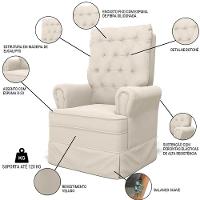 Poltrona De Amamentação E Descanso Com Balanço E Puff Laís G05 Veludo Creme - Mpozenato - 3