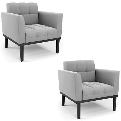 Kit 2 Poltronas Ana Para Sala Suede Cinza Base Madeira Preto Ibiza