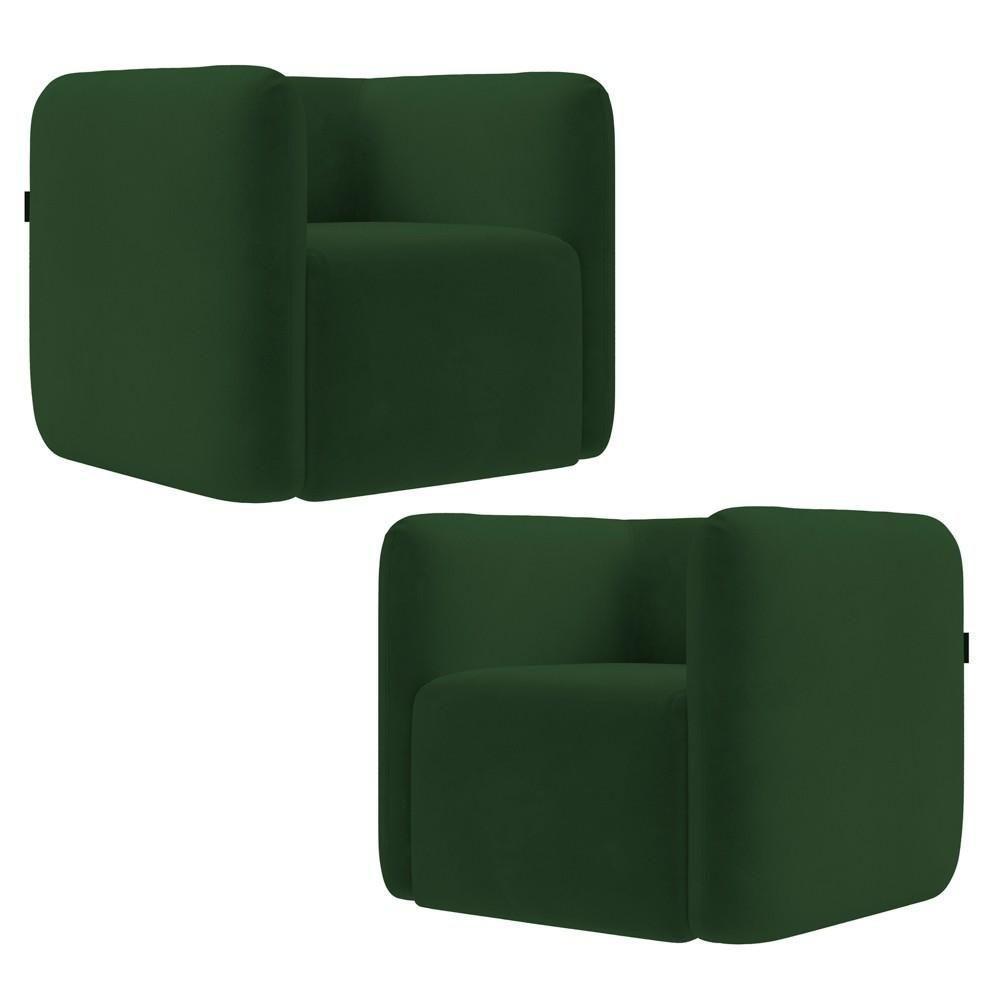 Poltrona Para Sala De Estar Decorativa Kit Com 2 Maggie Z08 Veludo Verde - Mpozenato - 1