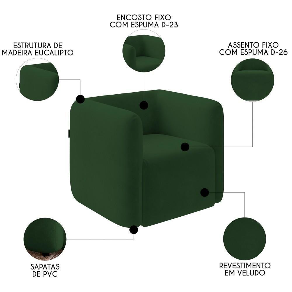 Poltrona Para Sala De Estar Decorativa Kit Com 2 Maggie Z08 Veludo Verde - Mpozenato - 3
