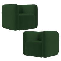 Poltrona Para Sala De Estar Decorativa Kit Com 2 Maggie Z08 Veludo Verde - Mpozenato - 1