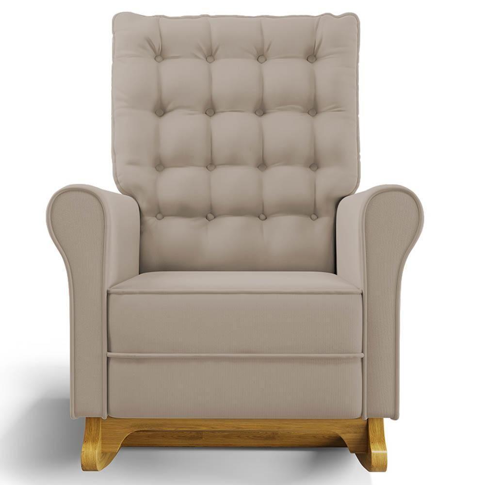 Poltrona De Amamentação Balanço E Puff Base De Madeira Brenda G05 Veludo Bege - Mpozenato - 7