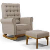 Poltrona De Amamentação Balanço E Puff Base De Madeira Brenda G05 Veludo Bege - Mpozenato - 1