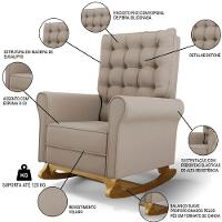 Poltrona De Amamentação Balanço E Puff Base De Madeira Brenda G05 Veludo Bege - Mpozenato - 3