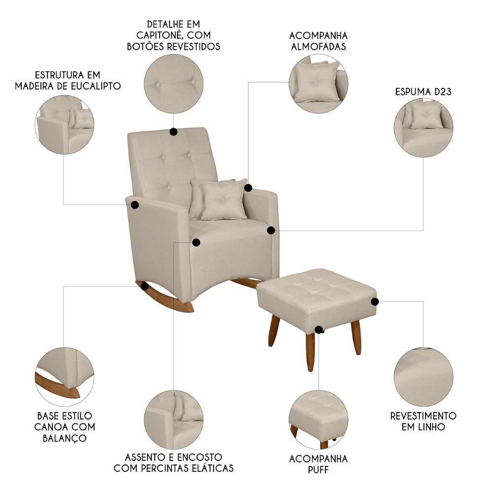 Poltrona Amamentação Base Balanço E Puff Lola Linho Bege F03 - Mpozenato - 3
