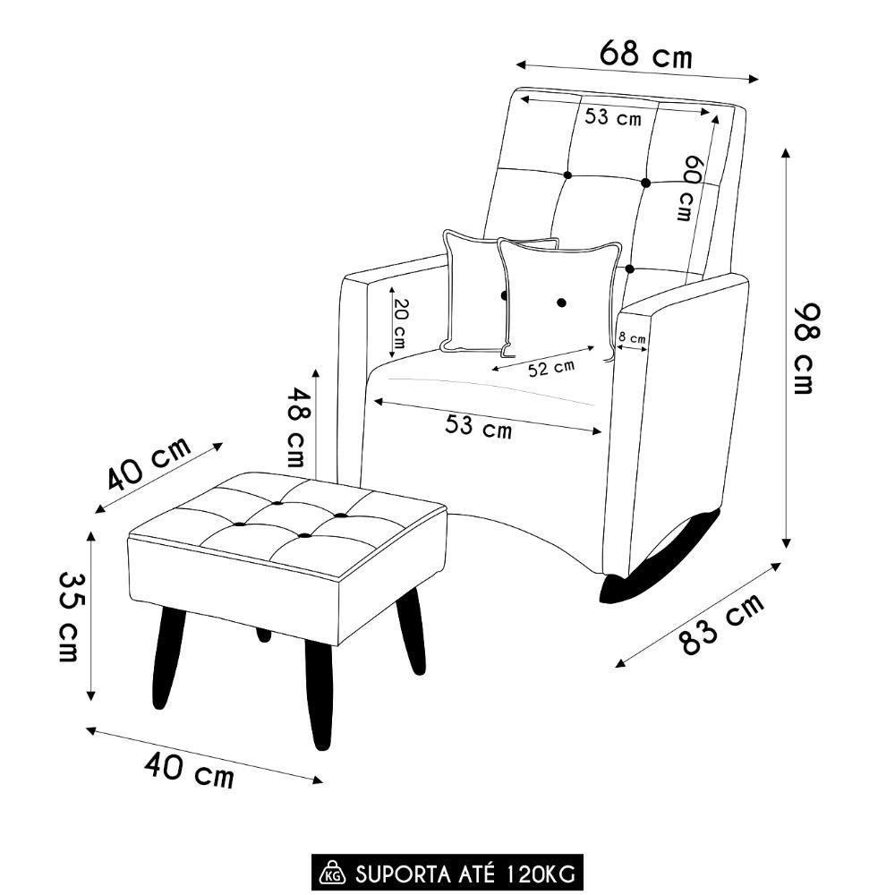 Poltrona Amamentação Base Balanço E Puff Lola Linho Bege F03 - Mpozenato - 4