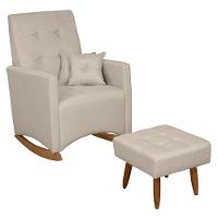 Poltrona Amamentação Base Balanço E Puff Lola Linho Bege F03 - Mpozenato - 1