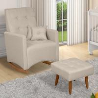 Poltrona Amamentação Base Balanço E Puff Lola Linho Bege F03 - Mpozenato - 2