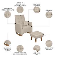 Poltrona Amamentação Base Balanço E Puff Lola Linho Bege F03 - Mpozenato - 3