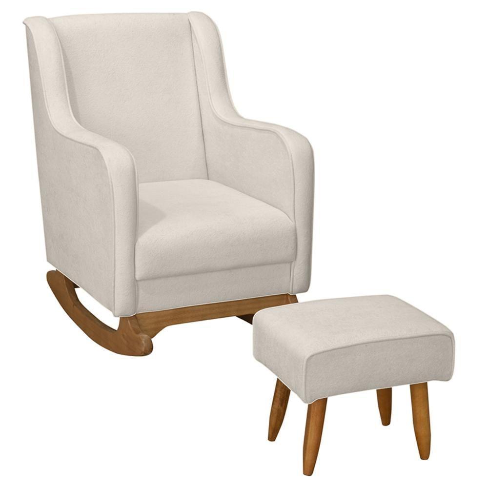 Poltrona Amamentação Base Balanço E Puff Vick Bouclê Off F03 - Mpozenato - 1