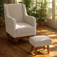 Poltrona Amamentação Base Balanço E Puff Vick Bouclê Off F03 - Mpozenato - 2