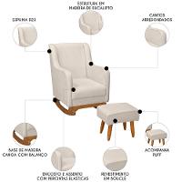 Poltrona Amamentação Base Balanço E Puff Vick Bouclê Off F03 - Mpozenato - 3