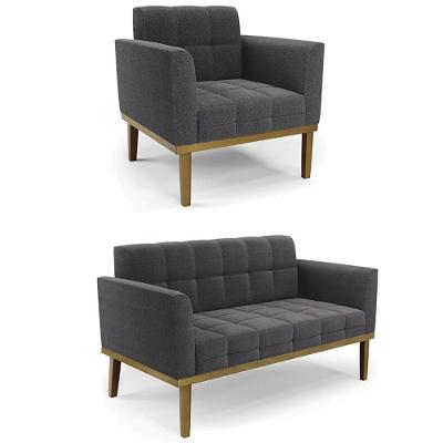 Kit Namoradeira E Poltrona Ana Bouclê Grafite Para Sala De Estar Tecido Bouclê Grafite Ibiza