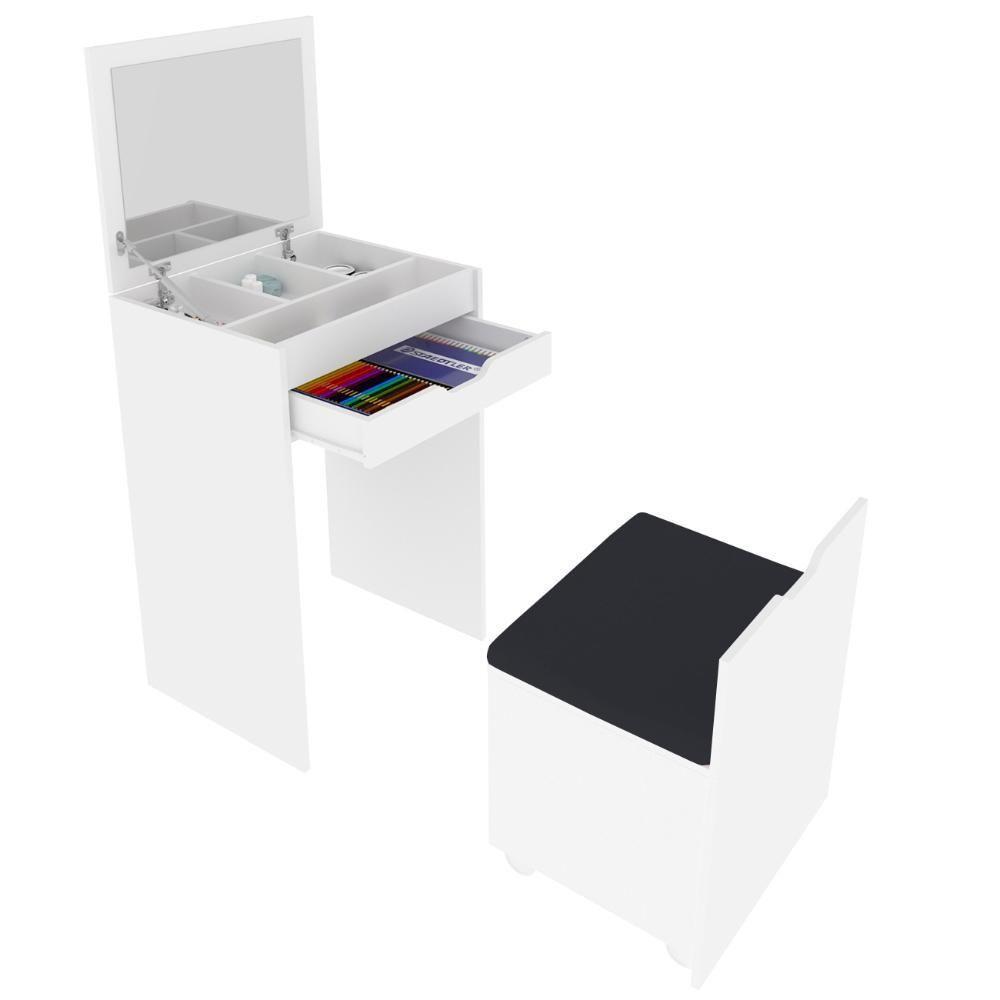 Penteadeira Com Espelho E Puff Baú Pe2007 Branco/preto 408 - Tecno Mobili - 1