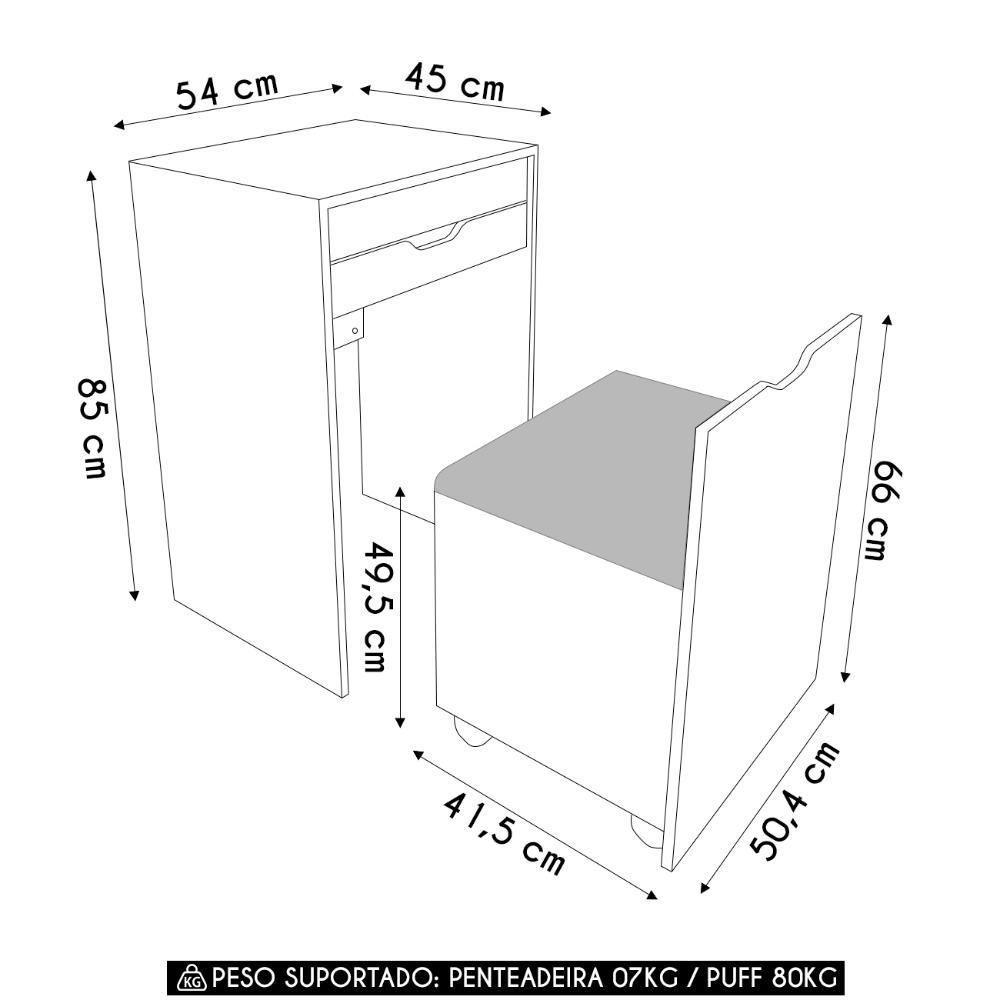 Penteadeira Com Espelho E Puff Baú Pe2007 Branco/preto 408 - Tecno Mobili - 4