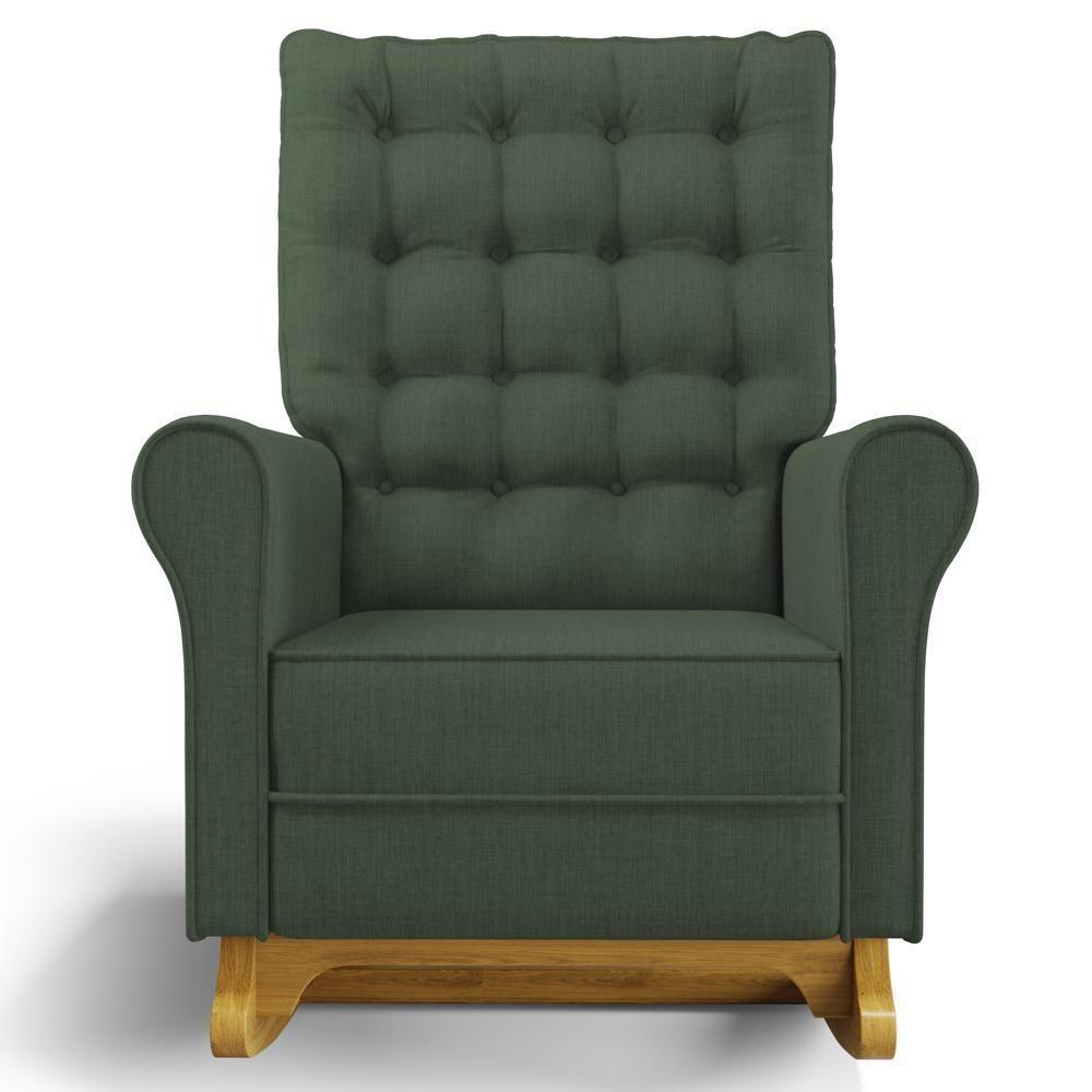 Poltrona De Amamentação Balanço E Puff Base De Madeira Brenda G05 Linho Verde - Mpozenato - 7