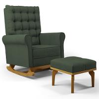Poltrona De Amamentação Balanço E Puff Base De Madeira Brenda G05 Linho Verde - Mpozenato - 1