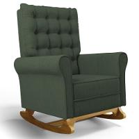Poltrona De Amamentação Balanço E Puff Base De Madeira Brenda G05 Linho Verde - Mpozenato - 8