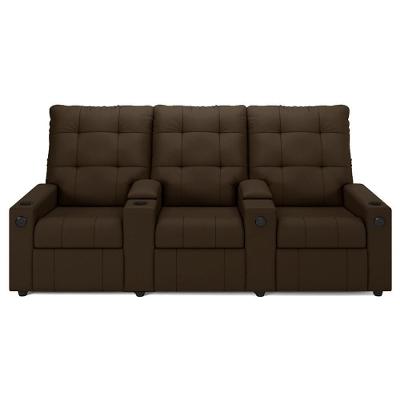 Poltrona De Cinema Reclinável 3 Lugares Baú Usb Mallie Fh9 Veludo Marrom - Mpozenato