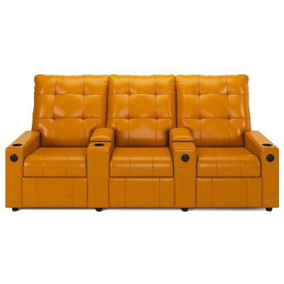 Poltrona De Cinema Reclinável 3 Lugares Baú Usb Mallie Fh9 Pu Whisky - Mpozenato