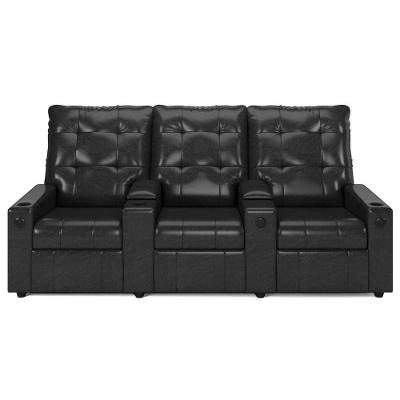 Poltrona De Cinema Reclinável 3 Lugares Baú Usb Mallie Fh9 Pu Preto Brilho - Mpozenato