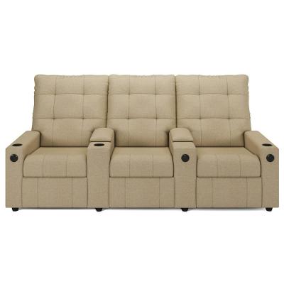 Poltrona De Cinema Reclinável 3 Lugares Baú Usb Mallie Fh9 Linho Bege - Mpozenato