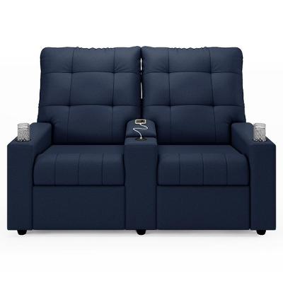 Poltrona De Cinema Reclinável 2 Lugares Baú Usb Mallie Fh9 Pu Azul - Mpozenato