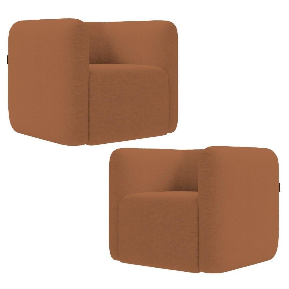 Poltrona Para Sala De Estar Decorativa Kit Com 2 Maggie Z08 Boucle Terracota - Mpozenato - 1