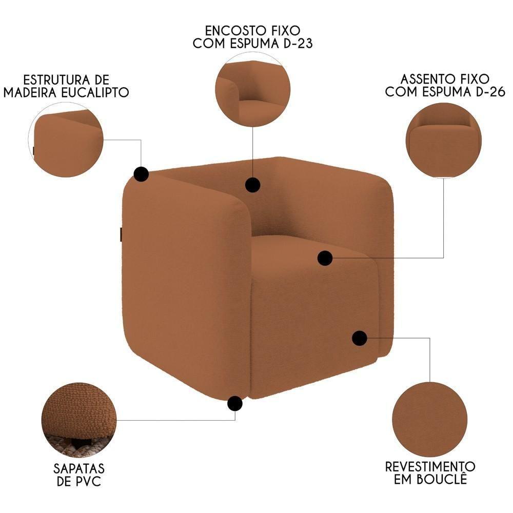 Poltrona Para Sala De Estar Decorativa Kit Com 2 Maggie Z08 Boucle Terracota - Mpozenato - 3