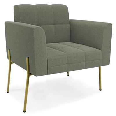 Poltrona Para Sala Ana Bouclê Menta Pés Metálicos Dourado Tecido Bouclê Menta Ibiza