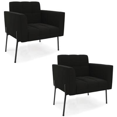 Kit 2 Poltronas Para Sala Ana Suede Preto Com Pés Metálicos Cor Preto Ibiza