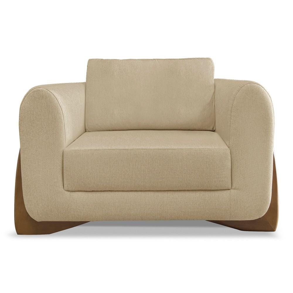 Poltrona Para Sala Base De Madeira Kit 2 Izzy S06 Linho Dourado - Mpozenato - 6