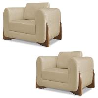 Poltrona Para Sala Base De Madeira Kit 2 Izzy S06 Linho Dourado - Mpozenato - 1