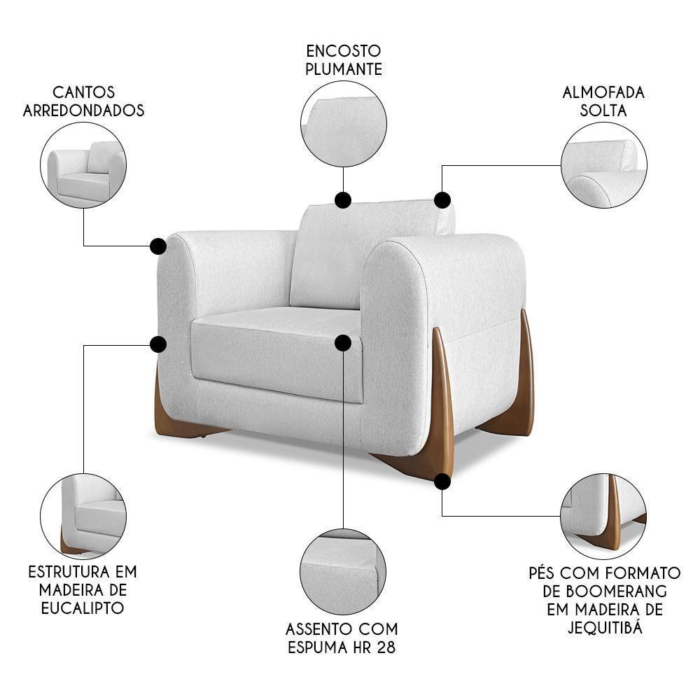 Poltrona Para Sala Base De Madeira Izzy S06 Linho Grigio - Mpozenato - 3