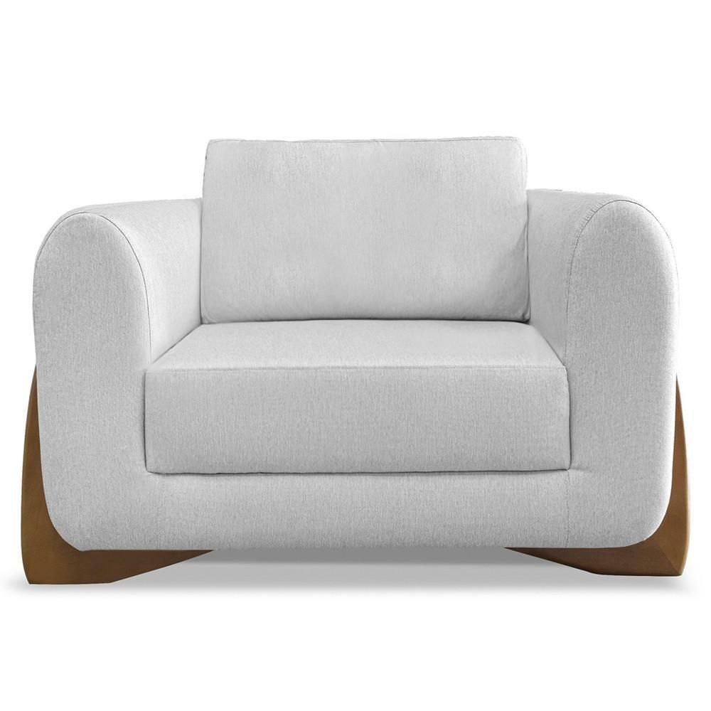 Poltrona Para Sala Base De Madeira Izzy S06 Linho Grigio - Mpozenato - 5