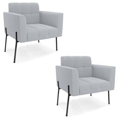 Kit 2 Poltronas Para Sala Ana Bouclê Cinza Pés Metal Preto Ibiza