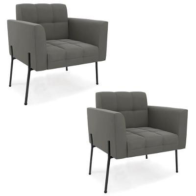 Kit 2 Poltronas Para Sala Ana Suede Grafite Ibiza