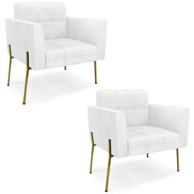 Kit 2 Poltronas Ana Para Sala Sintético Pu Branco Dourado Ibiza