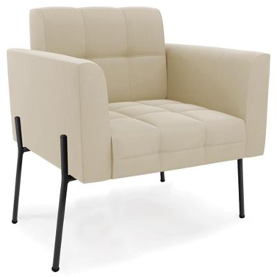 Poltrona Para Sala Ana Suede Bege Pés Metálicos Preto Ibiza