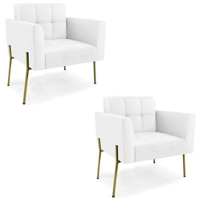 Kit 2 Poltronas Ana Para Sala Couro Sintético Branco Pés Metálicos Ibiza