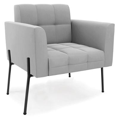 Poltrona Para Sala Ana Suede Cinza Pés Metálicos Preto Ibiza