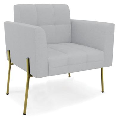Poltrona Para Sala Ana Linho Cinza Pés Metálicos Dourado Ibiza
