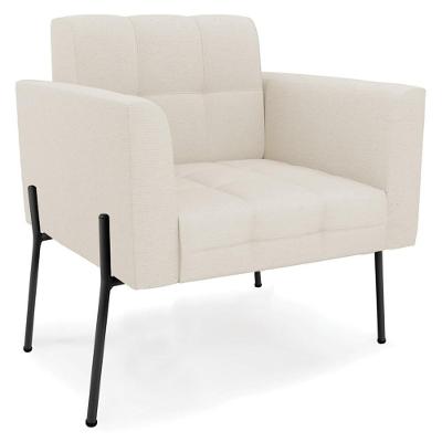 Poltrona Para Sala Ana Linho Bege Pés Metálicos Cor Bege Preto Ibiza