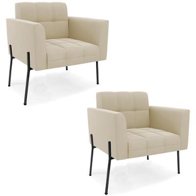 Kit 2 Poltronas Para Sala Ana Suede Bege Ibiza