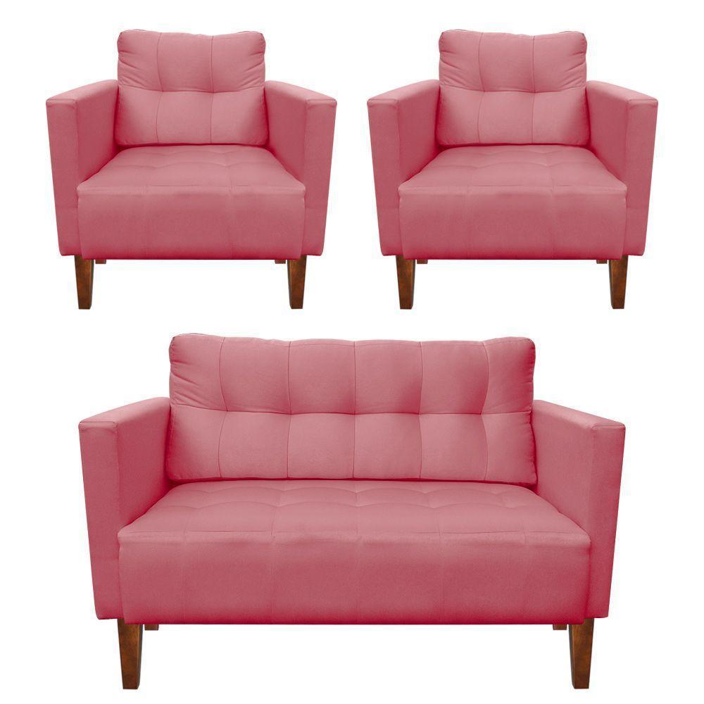 Kit Sofá Retrô 2 Lugares E 02 Poltronas Rose - 1