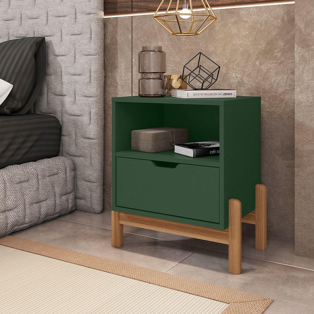 Mesa De Cabeceira Antares Essenziale Com 1 Gaveta 52cm Verde Oliva - 1