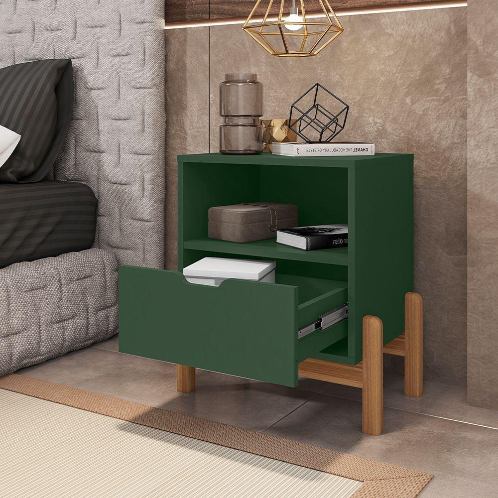 Mesa De Cabeceira Antares Essenziale Com 1 Gaveta 52cm Verde Oliva - 2