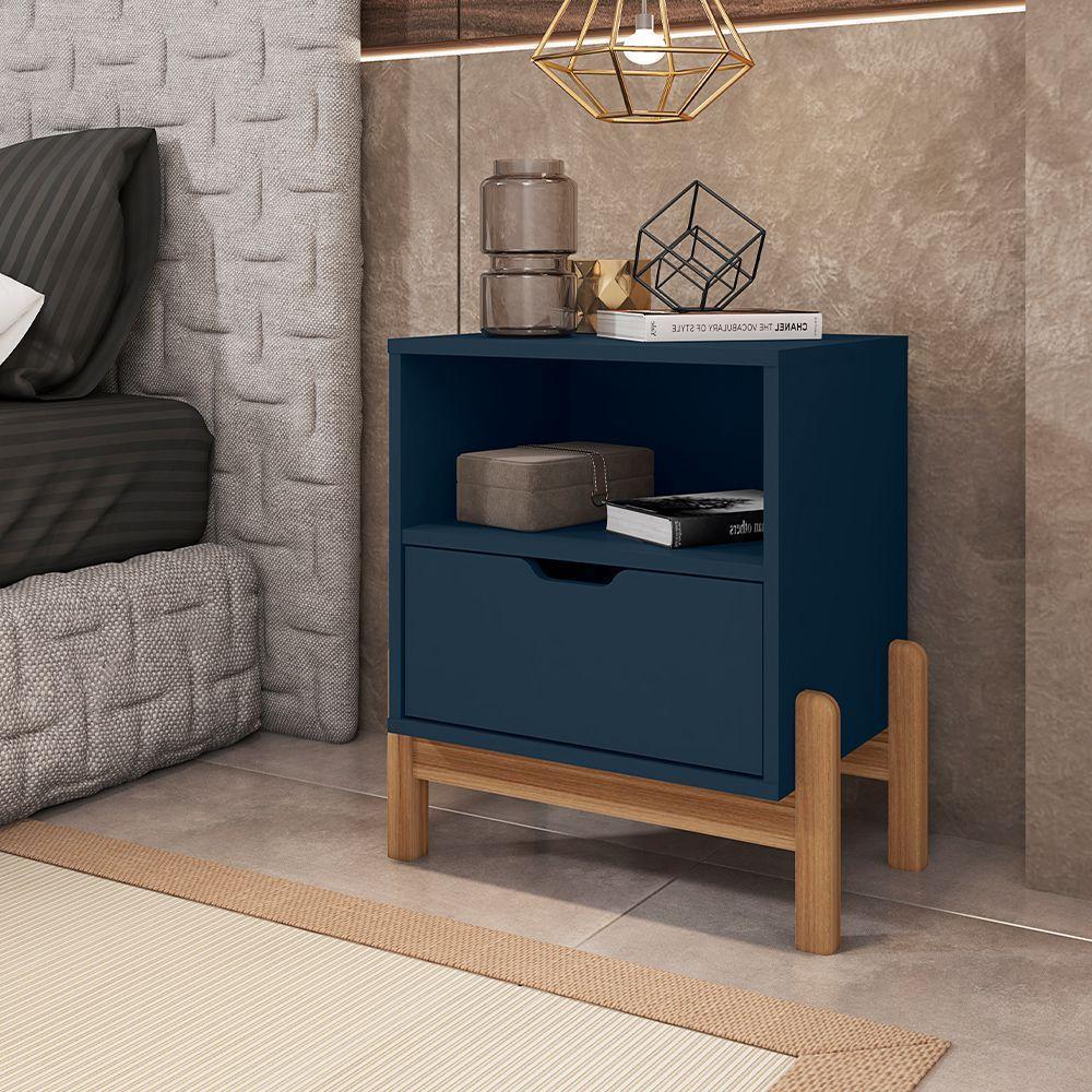 Mesa De Cabeceira Antares Essenziale Com 1 Gaveta 52cm Azul Cobalto - 1