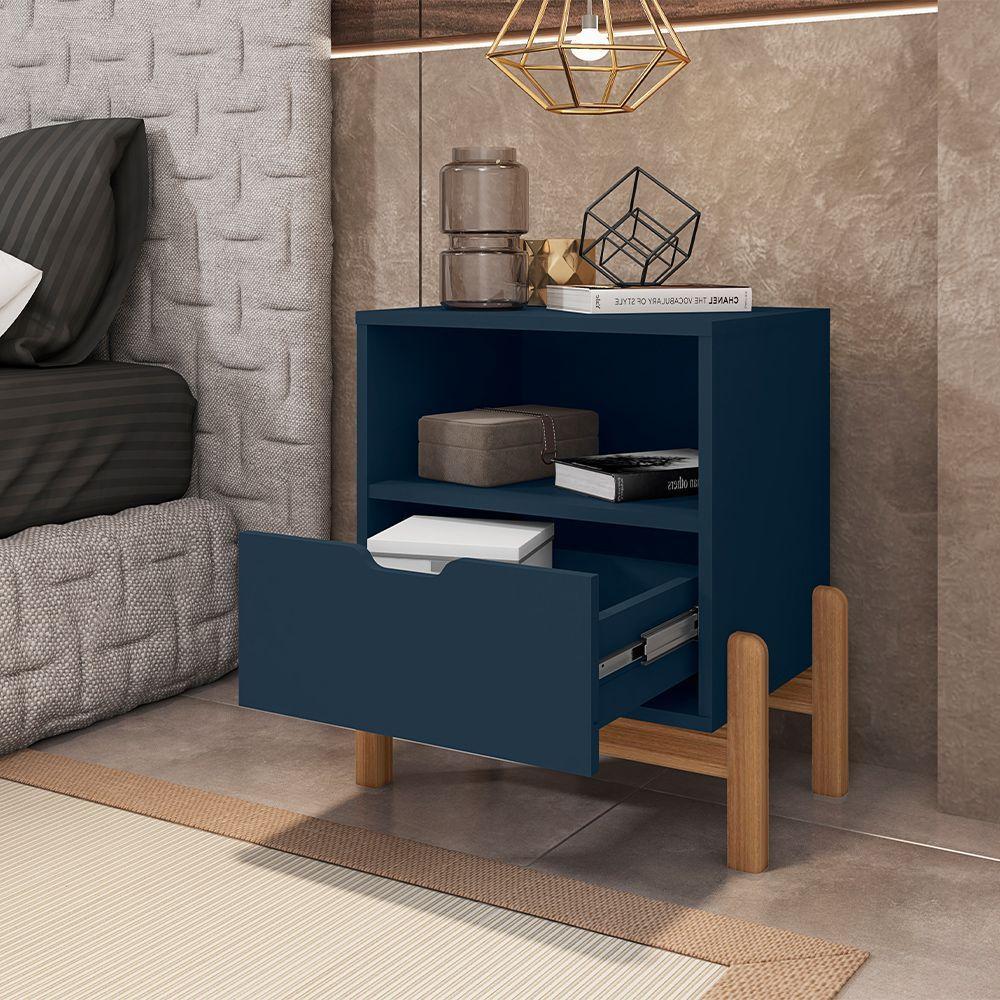 Mesa De Cabeceira Antares Essenziale Com 1 Gaveta 52cm Azul Cobalto - 2