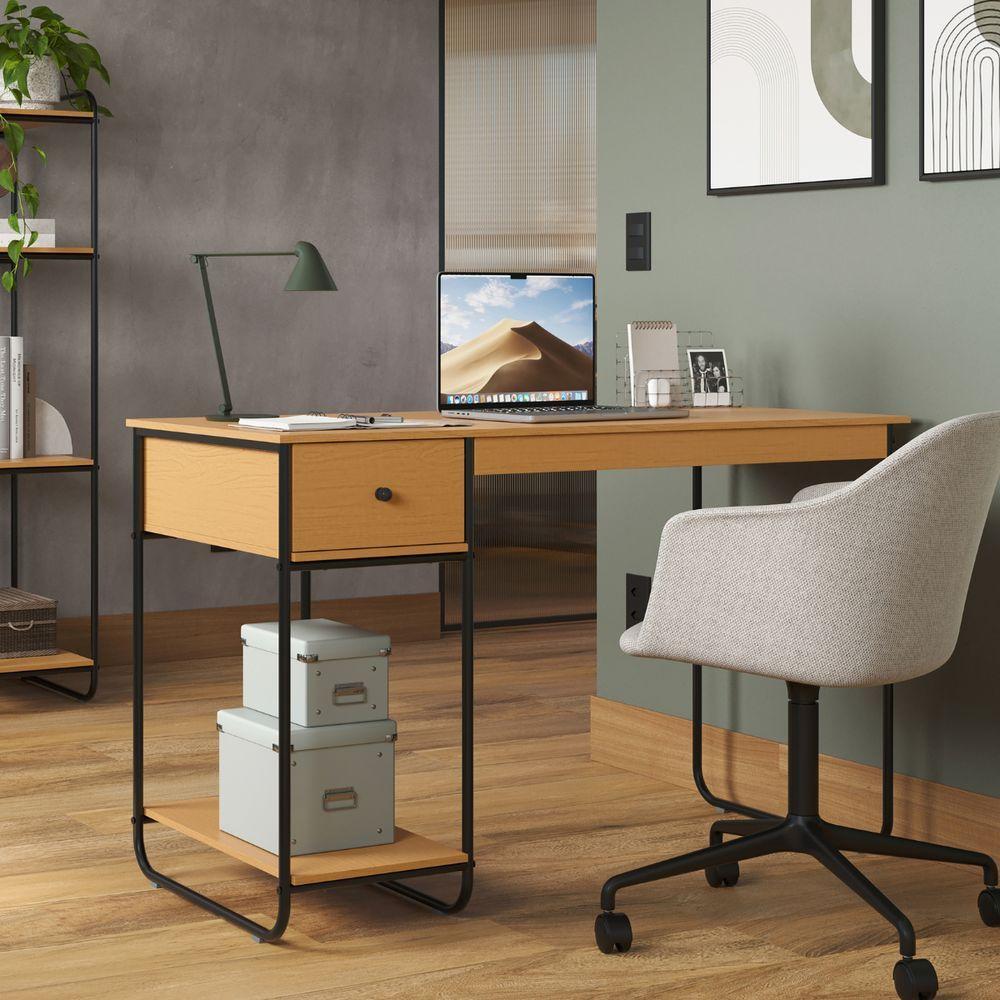 Escrivaninha Home Office Mesa De Estudo Escritório Quarto Gaveta Estilo Industrial Criare Nature - 5